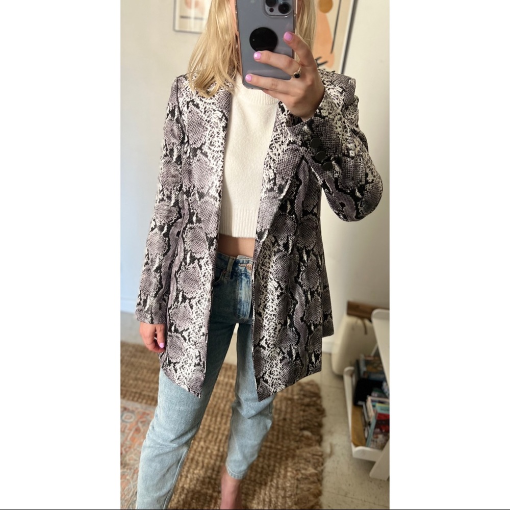 Alice + Olivia Snakeskin print leather jacket coat